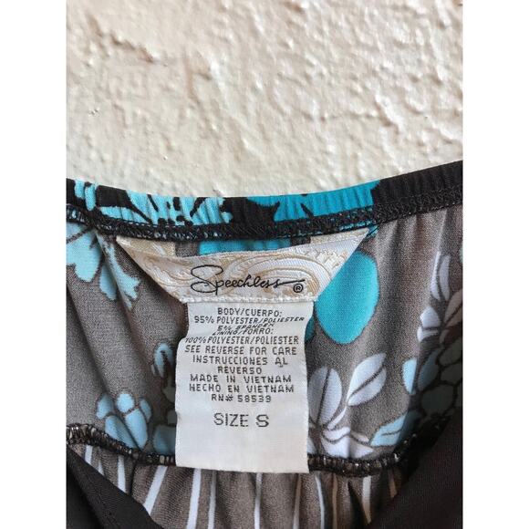 Speechless Juniors Babydoll Top Sleeveless Brown Blue Floral Striped Size Small - Picture 3 of 3